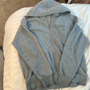 Super comfortable plain gray zip up sweatshirt with hoodie